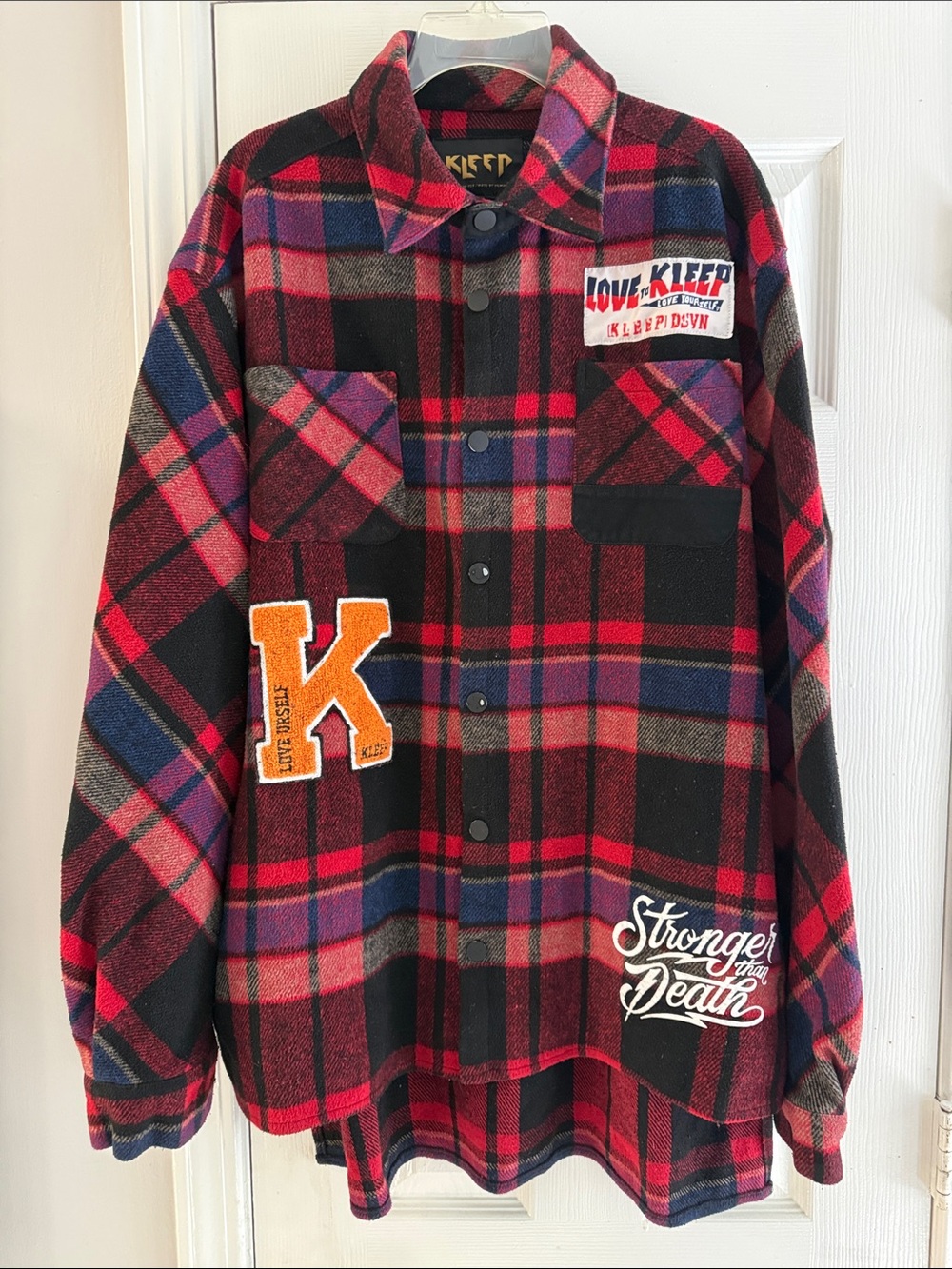 KLEEP Red Men Plaid Jacket with Patches